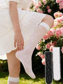 3双小碎花透明中筒袜，柔软透气，显瘦效果，清新学院风，美观小腿袜 - 彩色 - 查看 1