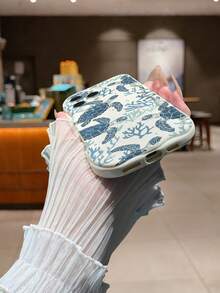 Cream Textured Wavy Edge Glossy Painted Sea Turtle Protective Phone Case Compatible With IPhone/ Galaxy / / - Multicolor - View 6