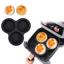 1个空气炸锅鸡蛋模具，23.5厘米 x 22.28厘米，硅胶煎饼模具，三孔松饼模具，烘焙工具，家居厨房配件 - 彩色 - 查看 14