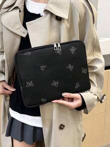 1個學生筆電包 11"/13"/15" 蝴蝶印花布料休閒中性保護套 小收納袋文件袋 筆電保護套攜帶包 11 13 15" 便攜式桌上型保護袋 相容 Mac Book HP 適合女孩和青少年男孩 相容 Air 4 5 Pro 保護殼 防震單層筆電包 - 黑色 - 查看 9