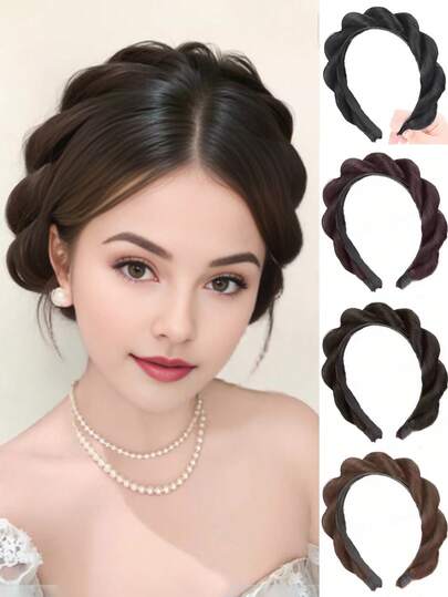 New French Aristocratic Headband Hair Accessory, Faux Hair Messy Bun Fluffy Top Knot Saver For Fine Thin Hair Women