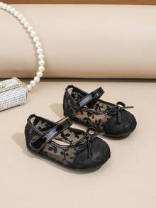 1双新款女童平底凉鞋，透气蕾丝，百搭时尚儿童公主鞋 - 黑色 - 查看 2