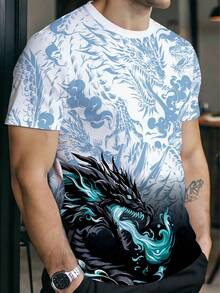 男士休闲渐变龙纹印花圆领短袖T恤，夏季 - 彩色 - 查看 1