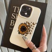1 pieza Funda de teléfono con patrón de girasol y mariposa de material TPU compatible con iPhone 17 Pro Max/17/16 Pro Max/15/13/12/11, S20 FE/A15/S24/A55, Redmi Note 11/12/13 Pro, cobertura completa, protección suave anti-caídas - Blanco - Ver 2