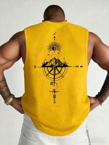 GRDR Camiseta de tirantes casual de verano para hombres con estampado de brújula y pico de montaña - Amarillo - Ver 2