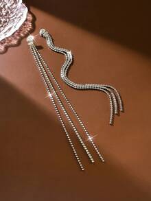 New In 2026 Sparkling Long Crystal Tassel Golden Earrings, Women's Exaggerated Long Chain Drop Earrings, Party & Night Event Theme Earring - Gold Earrings - View 5