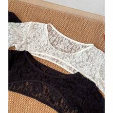 1pc Women Lightweight Viscose Black Versatile Asymmetrical Shoulder Sleeve Short Cover Up, Slim Fit Layering Long Sleeve Sexy Collar Cover Up - Black - View 10