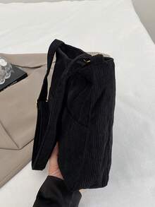 New Large Capacity Velvet Shoulder Bag, Casual Crossbody Bag, Cloth Bag, Commuting Travel Cloth Bag, College Student Bag - Black - View 8