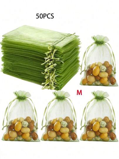 100/50/10个装水果防护袋，轻便耐用的绿色网状抽绳袋，是葡萄、草莓和花园植物的理想防虫防鸟屏障，非常适合用于水果和蔬菜的病虫害防治和种植。