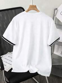 1 chiếc áo thun cổ tròn dáng casual thoải mái kiểu sinh viên tối giản dành cho bé trai tuổi teen - trắng - Xem 2