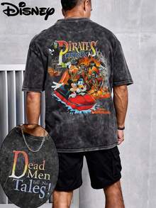 (230 G Pure Cotton T-Shirt)Disney  LA Vintage And Distressed T-Shirt From Tokyo Disneyland. Retro Washed Street Fashion Casual T-Shirt,100 Percent Cotton.Retro Washed T-Shirt , Men's T-Shirt, Men's Casual, Comfortable, Fashionable T-Shirt, Street Style Cotton - 黑色 - 查看 1