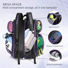2-in-1 Detachable Pickleball and Padel Bag for Men Women Thermal Foil Insulated Racket Compartment Outdoor and Gym - Negro Azul - Ver 3