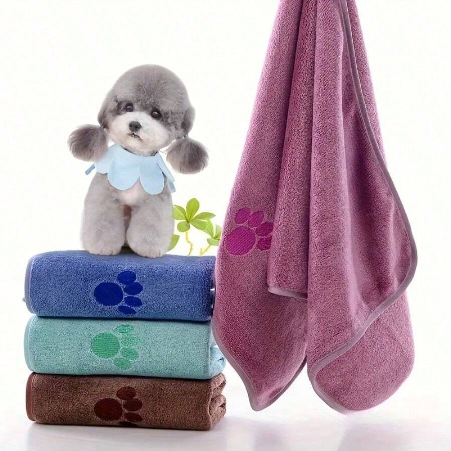 Ultra-Absorbent Microfiber Dog Towel - Quick Dry, Soft & Thick Pet Bathing Cloth With Embroidered Paw Design - one-size - View 1