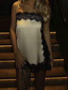 DEEKA Summer New Women's Fashion Elegant Satin Lace Blouse - White 2 - View 3