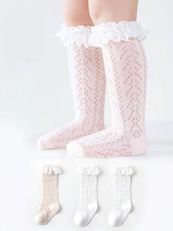 3 Pairs Calf Socks, Bow Tie Socks, White Socks, Student Socks, Versatile Socks, School Socks, Princess Socks, All Season Socks, Mesh Socks, Shiny Socks