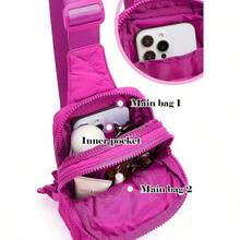 Quilted Puffer Sling Bag For Women Small Backpack Crossbody Chest Bag Fanny Packs Purses For Casual Traveling Hiking - 羽絨小號斜背包-玫瑰 - 查看 4