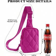 Quilted Puffer Sling Bag For Women Small Backpack Crossbody Chest Bag Fanny Packs Purses For Casual Traveling Hiking - 羽絨小號斜背包-玫瑰 - 查看 3