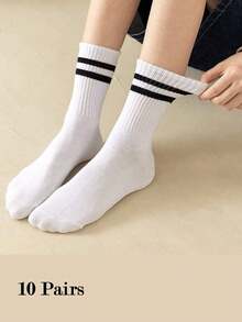 High Quality Autumn/Winter Mid-Calf Cotton Couple Socks, Cute Bear Embroidery Pattern, Korean Style White Knitted Socks - Multicolor - View 8