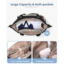 Tennis Travel Bag for Women with Exterior Drawstring Racket Pocket and Separate Shoe Compartment Weekend Bags with Wet Pocket and Laptop Pocket - Beige - Ver 3