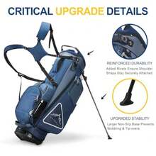 14-Way Golf Stand Bag Full Length Premium PU Leather Golf Bag with Plush Top Magnetic Pocket Dual Strap and Rain Cover for Men - Azul marino - Ver 4