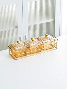 1 Set Luxury Fruit Plate With Jar, Home Living Room Coffee Table Candy Box, Compartment Dust-Proof Dried Fruit Box, Snack Tray, Dining Table Storage Box - Gold - View 11