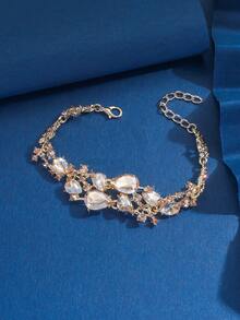 1件女士手链，水滴形玉石水晶手链，闪亮多石设计，适合晚宴、婚礼、情人节等场合佩戴 - 5320 - 查看 8