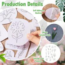 2pcs Wild Flower Floral Water-Soluble Embroidery Stickers, Self-Adhesive Non-Woven Fabric, Suitable For Beginners DIY Handcraft Decoration On Clothes, Bags, Hats - 2ST-b - View 6