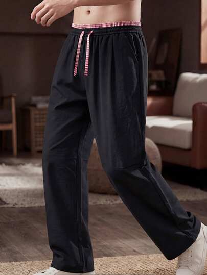 男士休闲运动裤，松紧腰抽绳设计，双色腰带，透气舒适，百搭休闲裤，适合春夏日常穿着，亦可作为节日礼物。