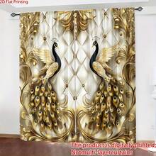 2pcs, Polyester Material, HD Digital Printing Golden Beautiful Peacock Pattern Print, Light Filtering Curtain, Suitable For Bedroom, Living Room, Office And Home Decoration, Pole Pocket Design, Suitable For Pole - Multicolor - View 5