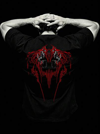 男士新款休闲运动T恤 - 轻盈舒适，抽象面具巨幅印花，适合外出、朋友聚会、户外旅行、日常休闲穿着，轻便运动T恤，舒适运动徒步钓鱼多功能短袖T恤