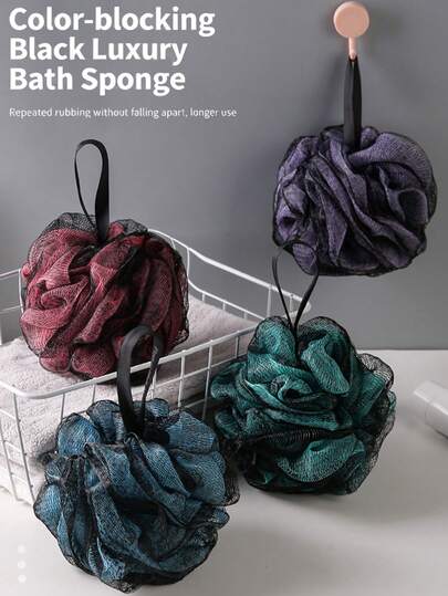 New Dual-Color High-Quality Large Soft & Fluffy Bath Sponge, Adult Shower Scrubber Mesh Loofah