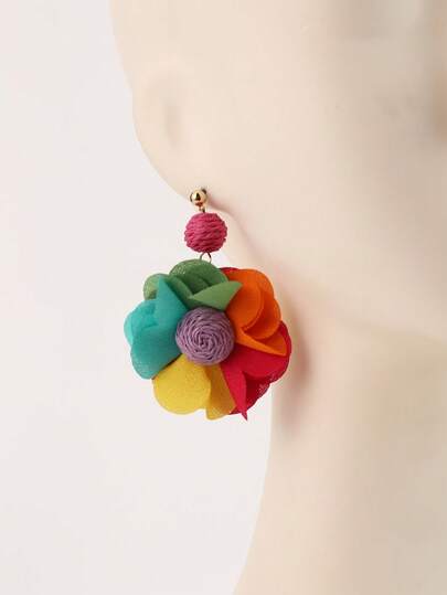 一对时尚多彩向日葵吊坠艺术耳环，生动逼真，适合女性日常佩戴、度假、派对等场合。