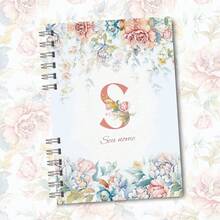 A5 Floral Pink And Blue Notebook Personalized With Initial Of The Alphabet - S - View 1