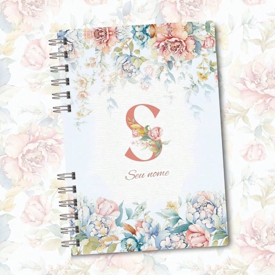 A5 Floral Pink And Blue Notebook Personalized With Initial Of The Alphabet - S - View 1