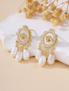 1 par de pendientes elegantes de gota de agua negra con borlas de cadena larga, diseño exclusivo de alta gama, adecuados para banquetes y fiestas - negro dorado - Ver 6