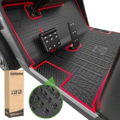 Golf Cart Floor Mat for EZGO TXT 1996-up Full Coverage Floor Liner Mat with Grass-Scraping Design Honeycomb Pattern Made by Eco-Friendly Resin Rubber