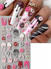 2 miếng dán móng tay 5D hình hoạt hình dễ thương: bánh donut, kỳ lân, kem, bỏng ngô, xương rồng, tự dính trang trí móng tay, phụ kiện làm móng DIY - Nhiều màu - Xem 2