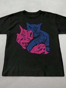 Tv Girl Cat Shirt, Who Really Cares Album Tee, Cute Indie Band Tee, Gifts For Her, Cat Tshirt, Cat L - 黑色 3 - 查看 7