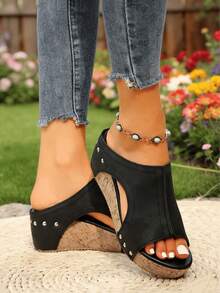 Popular Summer Outerwear, Daily Wear, Vacation Style, Street Fashion Heightening, Comfortable Slip-On, Versatile Casual Thick-Soled Women's Slippers - Advanced Black - View 5