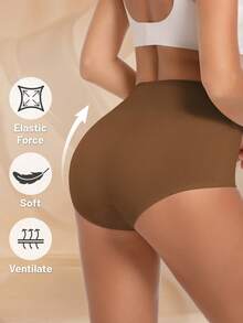 MIOTAN 1件装无缝中腰纯棉女士内裤，提拉塑形，高弹力，舒适透气女士内衣 - 咖啡棕 - 查看 3