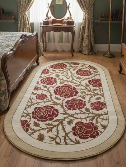 1 块椭圆形碎花地毯、卧室装饰地毯、小地毯、地毯、家居装饰、客厅地毯、卧室地毯、客厅家居装饰、户外地毯、可洗毛绒地毯、厚地毯、绒毛地毯、秋冬地毯