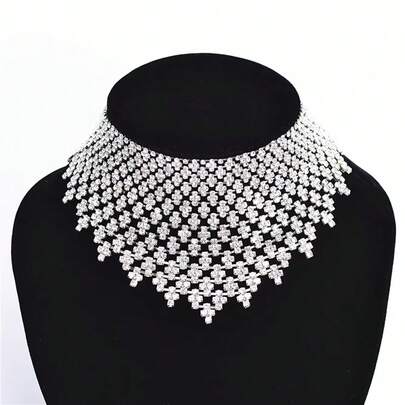 1件夸张复古仿水晶短款围兜项链，女士颈链，适合派对和婚礼佩戴