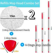 2 Pack Spin Mop Replacements Head Compatible For O Ceda EasyWring 1 Tank System, Microfiber Mops Refills Hardwood Floor Cleaning, Base And 30-58in Handle Set Combo - ColorA - 查看 3