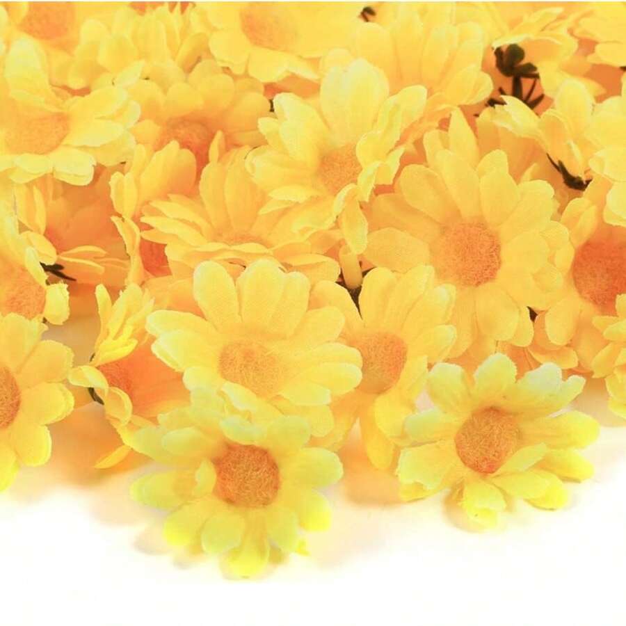 100 piezas de flores artificiales de margarita blanca elegante, adecuadas para decoración de sombreros, decoración de pasteles, manualidades DIY, decoración de habitaciones, decoración de bodas, etc. - Amarillo - Ver 1