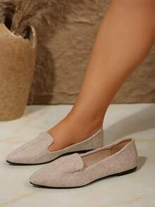 2026夏季新款宽楦纯色尖头平底套脚鞋，软底芭蕾舞鞋，优雅日常通勤办公鞋，加大码母亲节礼物，粉色 - 米粉紅色 - 查看 5
