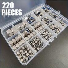 150个不锈钢M4/M5/M6尼龙防滑自锁螺母，六角螺帽，适用于建筑、维护和安装，六角螺帽 - 銀色 - 查看 10