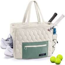Tennis Gym Bag for Women Tennis Bag Holds 2-4 Rackets with Shoe Compartment and Wet Pocket Sports Duffle Bags fits up to 15.6" Laptop Quilted Travel Overnight Weekend Bag Tennis Gift - Crema - Verde azulado - Ver 8