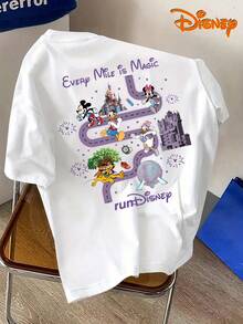 Disney Men's Casual T-Shirt, Featuring Classic Disney Character Patterns Such As Mickey Mouse, Minnie Mouse, And Donald Duck, Filling The Joyful Atmosphere Of Disneyland. Suitable For Disney Outings, Parent-Child Outfits, Street Gatherings, And Other Scenes - White - View 2
