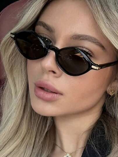 1 Pair Unisex Black Asymmetrical Polygon Small Frame Retro Fashionable Fashion Glasses, Suitable For Street Photography, Vacation, Shopping, Casual Daily Wear