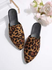 Giày lười nữ dáng rộng, màu trơn, mũi nhọn, kiểu dáng thường ngày, dép hở mũi thời trang, giày đế mềm họa tiết da báo cho nữ cỡ lớn, thích hợp cho mùa xuân/thu. - họa tiết da báo màu nâu - Xem 5